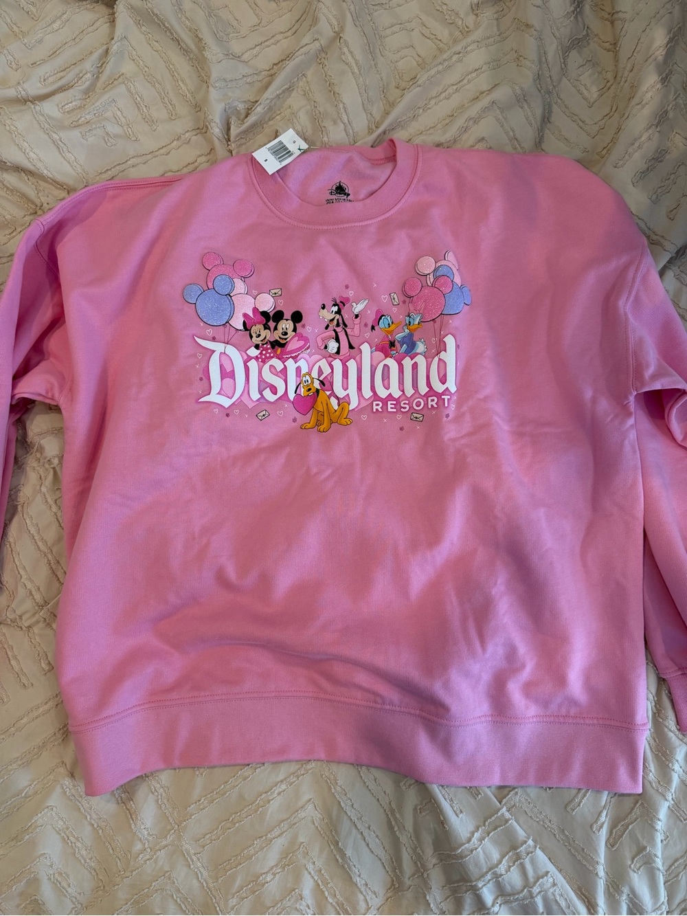 Disney Pink Crewneck Sweatshirt with Disneyland Character Graphic